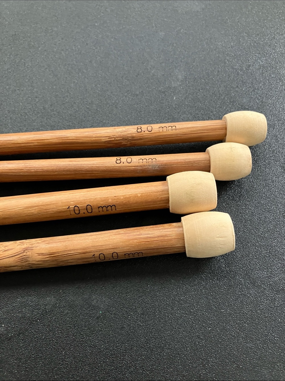 Two Sets of Bamboo Knitting Needles 10.0 mm & 8.0 mm 9" Knitter Craft Supplies